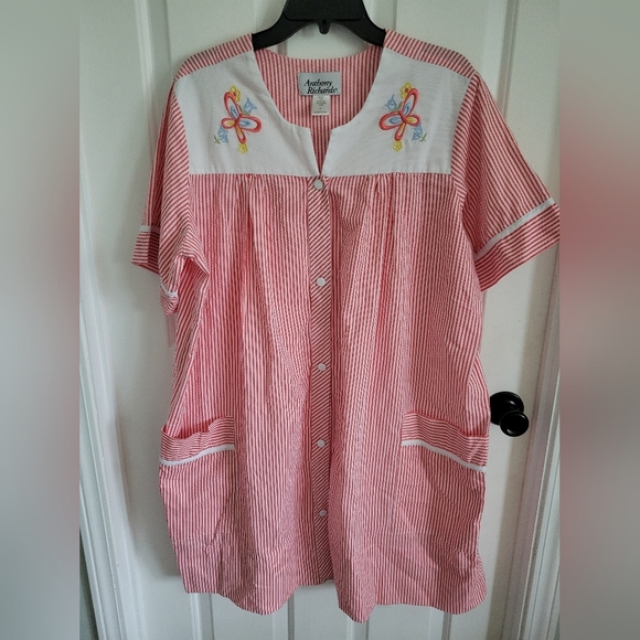 Anthony Richards Vintage Nightgown MuMu Pink White Stripe Snap Up Womens Sz XL - Picture 1 of 5